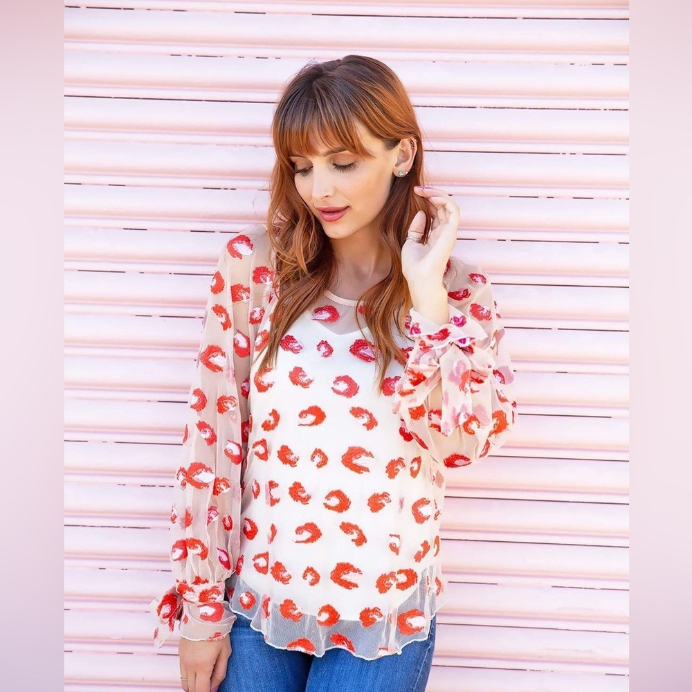 Eva Franco Sheer Blouse with Red pink cheetah Print
